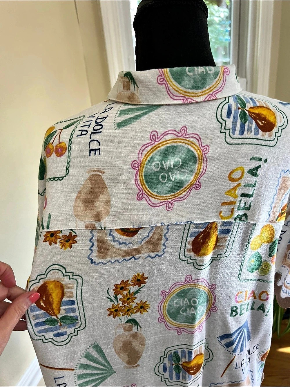 Jane Delancey Printed Button Down Shirt White XL Like New - Picture 7 of 12